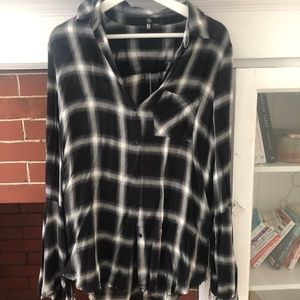 Plaid Frayed Button Down with Bell Sleeves